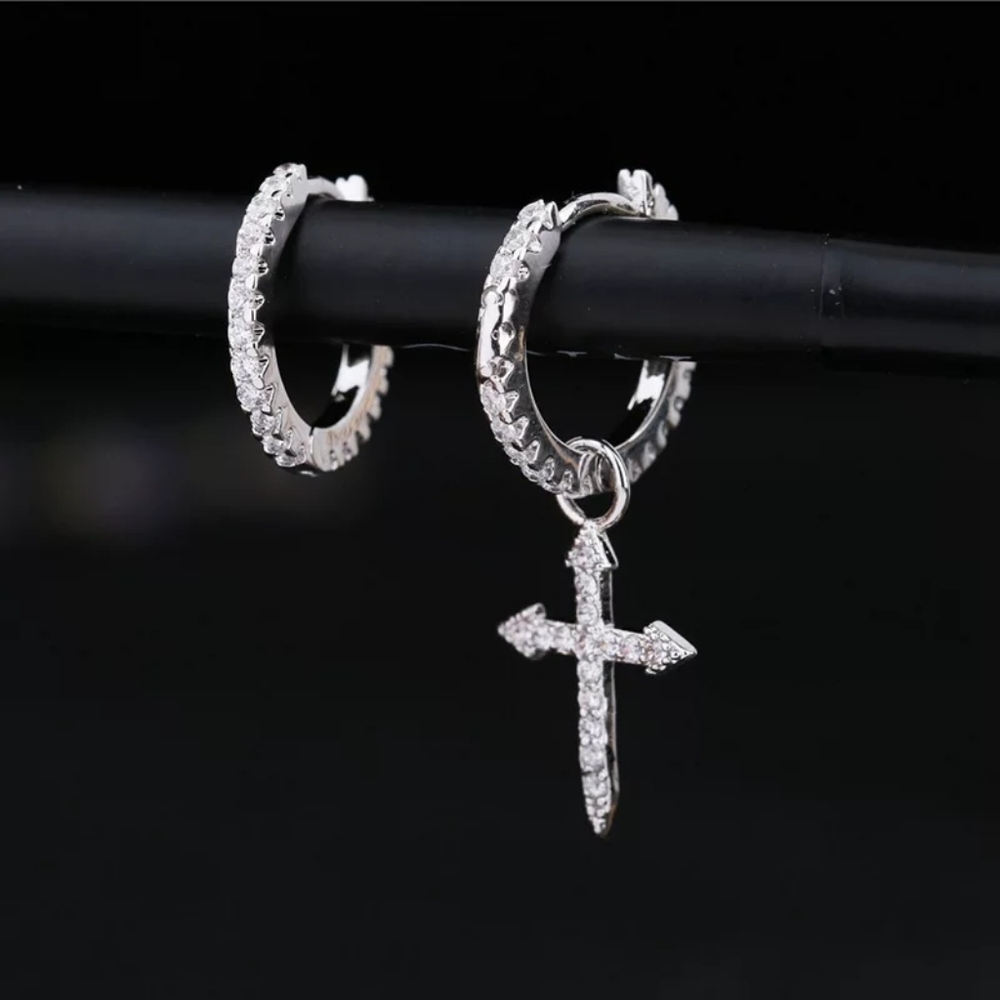 * NEW 925 Silver Dedicate Round Circle Cross Shape Zirconia Diamond Earrings